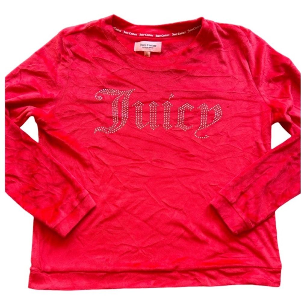 Juicy Couture red velour sweatshirt with Juicy gem lined logo